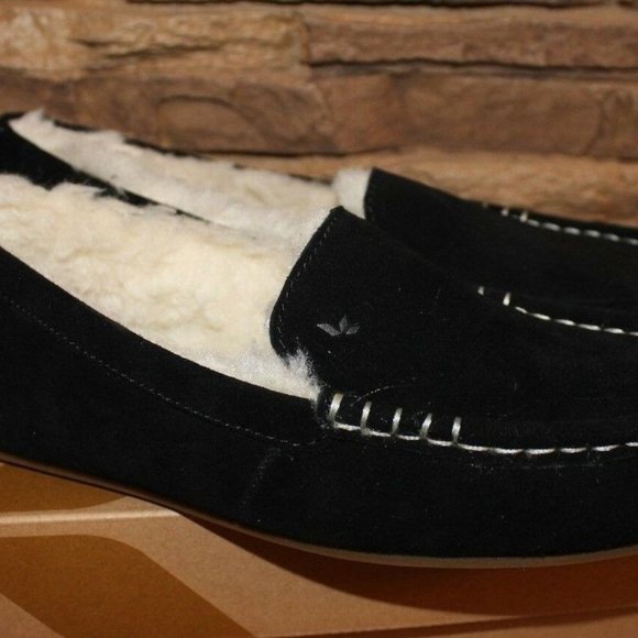 UGG KOOLABURRA LEZLY SUEDE FUR SLIPPERS BLACK - Picture 2 of 7